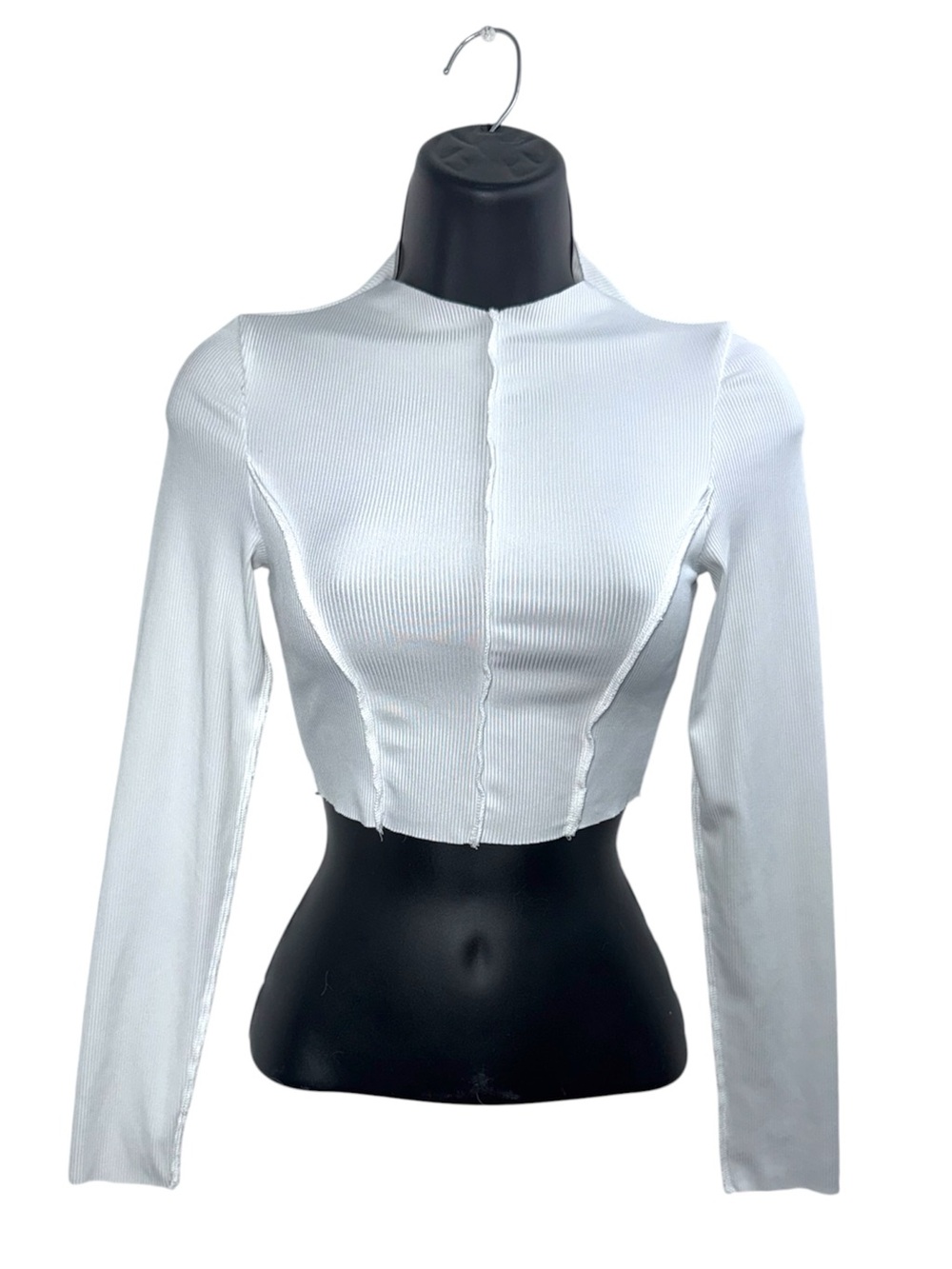 Outside Hem Y2K White Long Sleeve Crop Top Layering Long Sleeve High Neck Baddie